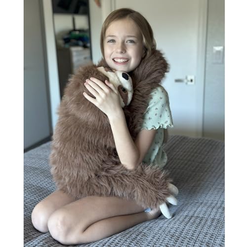 Image of BENINY Large Sloth Stuffed Animals 28 inch, Realistic Three Toed Big Sloth Plush Pillow with Snap Button Hands for Hanging, Gifts for Teens Adults Decors