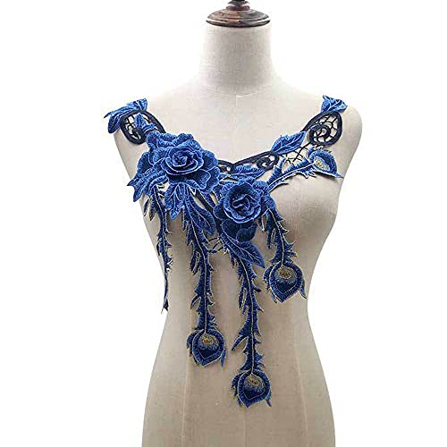 1 pc Beautiful Blue Embroidered Necklace Sewing Patch Decal Neckline Badge Handmade DIY Decorative Fabric (Color F)