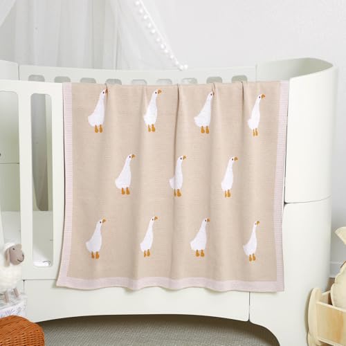 Image of mimixiong Baby Blanket Knit Receiving Boys Girls Blanket Soft Cotton Neutral Blanke for Swaddle Crib Stroller with Cute Sheep (Goose-Beige, 30x40 Inch (Pack of 1))