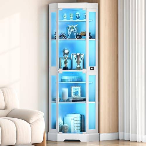 HOOBRO Corner Display Cabinet with Glass Doors，67.9" Glass Display Cabinet