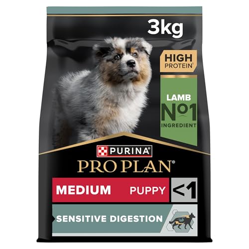 PURINA PRO PLAN | Czułe trawienie | Kompletne karma dla średnich szczeniąt | Promuje zdrowy układ trawienny | Bogata w jagnięcinę | Karma | Torba 3 kg