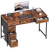 DLONGONE Computer Desk with 6 Drawers, 120 x 50 cm Home Office Desk, Reversible Study Table with Storage, Desks & Workstations for Workers, Students and Gamers, Industrial Style, Rustic Brown