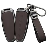TECART Funda para llavero con llavero de metal para Ford C-Max Edge Escape Expedition Explorer Flex Focus Tauro Lincoln MKS MKT MKX 5 botones marrón