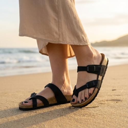 Image of CUSHIONAIRE Women's Luna Cork Footbed Sandal With +Comfort