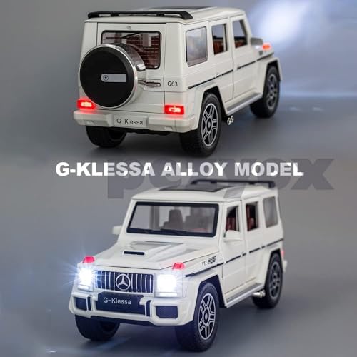 Image of Alloy Metal Car 1:24 AMG G63 G-Klessa Diecast Pullback Toy car with Openable Doors & Light, Music Boys Gifts Toys for Kids (White)