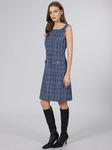 Image of Hobemty Women's Sleeveless Tweed Dress Boat Neck Work Office Sheath Dresses