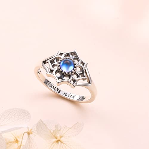 Shaoan 925 Sterling Silver Mandala Chakra Ring Moonstone Flower Rings Blossom Qxidation Vintage Ring Yoga Jewelry Gifts Mothers Day Gifts #TOP1
