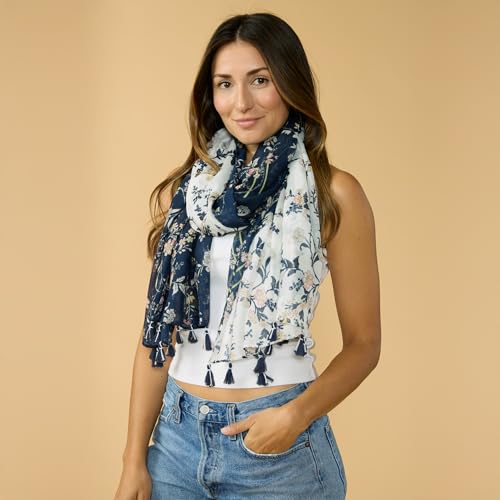 Hadley Wren Womens Lightweight Floral Scarf With Tassels2