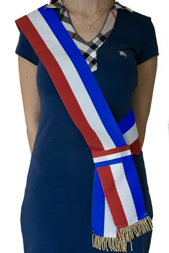 Furlanis - Bandeau maire tricolore à nœud coulissant, drapeau français - 100 mm x 2,25 m