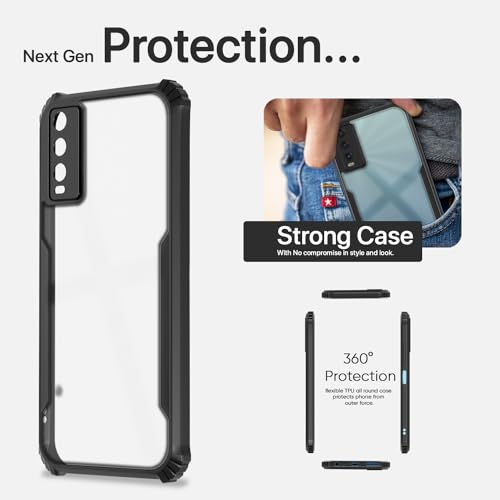 Image of Outlouders Back Cover for Vivo Y20 | Ultra Hybrid Transparent | Full Camera Protection | Raised Edge | Crystal Clear Bumper Case (Black)