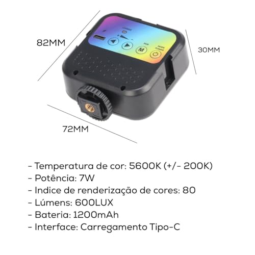 Mini Luz Led RGB Fotos Videos 5600K Recarregável Tomate MLG-106