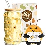 Positive Biene Geschenke für Frauen,Kleine Glücksbringer Geschenk,Spirituelle Mutmacher Geschenke Mit Postive Kartoffel,Trinkgläser Geburtstag Geschenkset für Freundin,Mama,Kollegin,Partner,Schwester