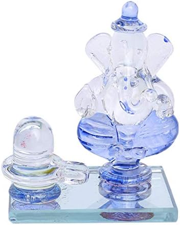 Jagriti Enterprise Crystal Ganesh with Shivling Design Idol Perfect for Pooja Mandir,Car Dashboard,Small Gifts Divine,Handcrafted Decorative, Ideal for Corporate Gifting.