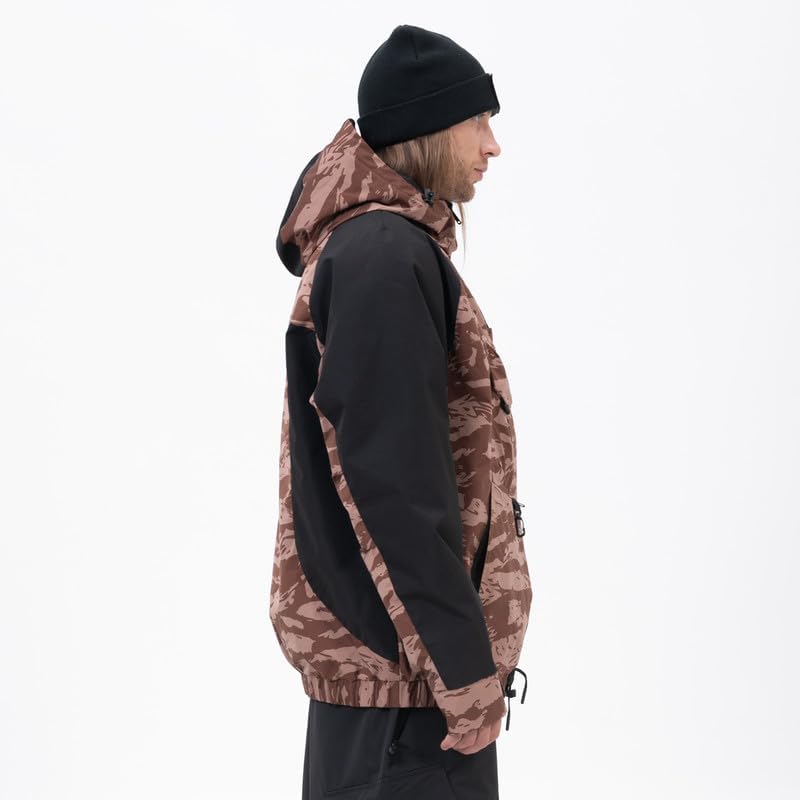 Snowshred Men's Baggy Half-Zip Snowboard Jacket Hooded Anorak Camo Leopard Waterproof Ski Coats for Winter Sports