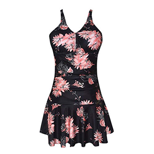 Lazzboy Badeanzug Damen Bauchweg Tankini Große Größe Bademode Mit Badekleid Badeshorts Röckchen Schwimmkleid Frauen Plus Size Print(Schwarz,M)