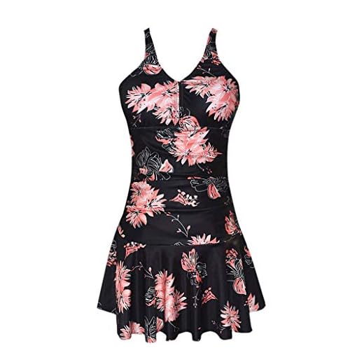 Lazzboy Badeanzug Damen Bauchweg Tankini Große Größe Bademode Mit Badekleid Badeshorts Röckchen Schwimmkleid Frauen Plus Size Print(Schwarz,M)