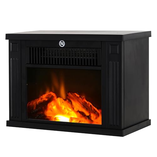 HOMCOM Camino Elettrico da Tavolo con Effetto Fiamma, Caminetto Elettrico da Terra con Potenza Regolabile 600/1200W, Temperatura Regolabile, Copertura 10-15m², Nero