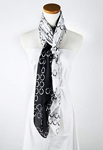 Corciova 35 X 70 Lightweight Large Silk Feeling Designer Long Women Scarfs Fashion Scarves Black White Circles thumb #3