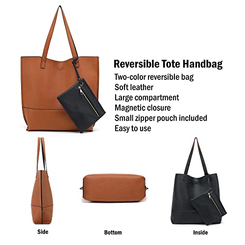 Scarleton Tote Bags for Women, Purses for Women, Handbags for Women, Reversible Travel Shoulder Bag with Pouch, H20182501 - Camel/Black - Thumbnail 5