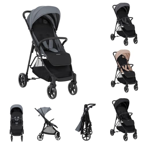 Kikkaboo Kinderwagen, Buggy Alexa 22 kg faltbar, Rückenlehne verstellbar, Gurt grau