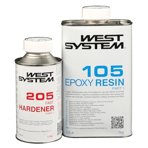 West System Epoxidharz Set | A-Pack 105-205A/206A | Reparatur Boot, Auto, Fahrzeugbau | Benetztung und Verklebung von Holz, GFK, etc. (105-206A (langsam))