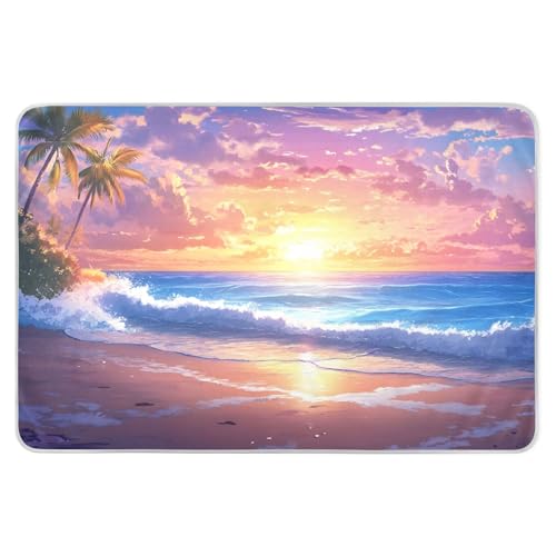 Takiito Beach Sunset Palm Trees Waves Bed Pad Reusable Bed Underpad Washable Waterproof Leak-Proof Quick Dry Incontinence Pee Pad for Toddlers Kids Adults Pets 34x52 in