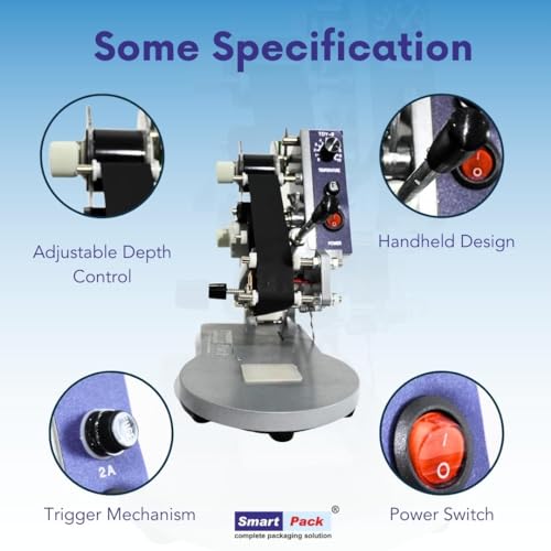 Image of SMART PACK Manual Ribbon Batch Coding Machine for Stamping of Batch No. MFG. MRP. EXP. Date Coding | Handheld Heat Printing Machine on Plastic and Paper Pouches | Pack of 1