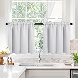 Picture of Deconovo Short Blackout Curtains Panels for Bathroom/Kitchen - Thermal Insulated Rod Pocket Room Darkening Drapes, Noise-Reducing Curtains, 30W x 30L Inch, Star White, 2 Panels
