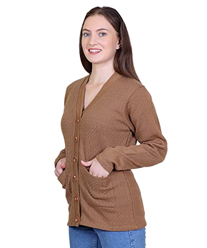 Image of Women Woolen v-Neck Cardigan Pullover Sweater for Winter wear with Front Pockets Plus Sizes Also Available