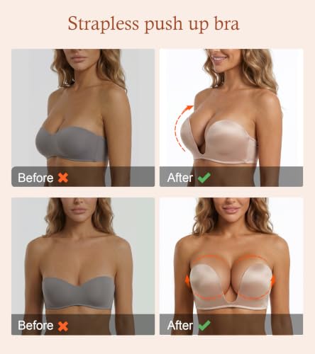 Image of Lemorosy Women's Deep V Plunge Red Carpet Convertible Push Up Strapless Padded Bra -Low Cut Sexy U Shaped