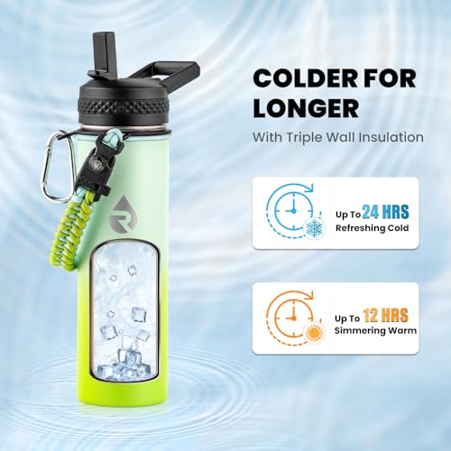 Image of RAYMYLO Insulated Water Bottle 20 oz, Triple Wall Vacuum Stainless Steel (Cold for 24Hrs, Hot for 12Hrs), Leak Proof & Non-BPA, Modern Water Bottle Jug for School with Straw Spout Lids