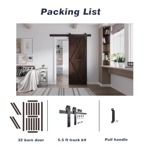 Image of FREDBECK 32 x 80 Brown Wood Barn Door with Hardware Included,K-Frame,Coffee