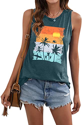 MOUSYA Summer Tank Tops Women Sequin Palm Tree Shirt Striped Spaghetti Strap Crop Cami Y2K Aesthetic Sleeveless Tops4