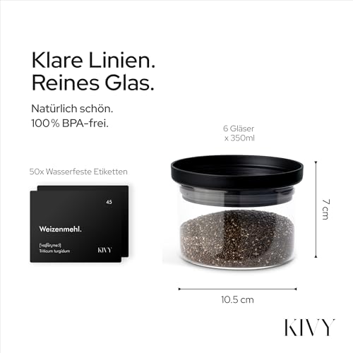 KIVY Kleine Vorratsgläser mit transparenten Glasdeckel 6x 350ml - Luftdicht – Ansicht 3