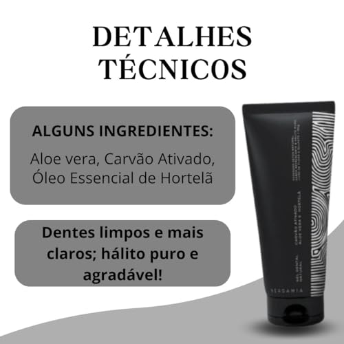 Gel Dental de Carvão Ativado, Aloe Vera e Hortelã Saúde Oral