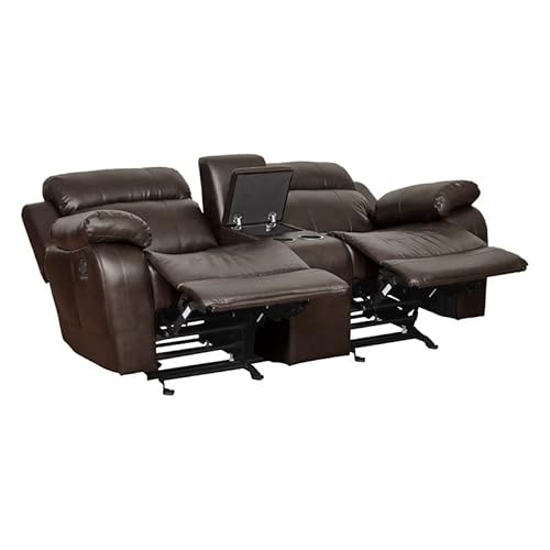 Homelegance Marille Reclining Loveseat W/ Center Console Cup Holder, Brown Bonded Leather #TOP4