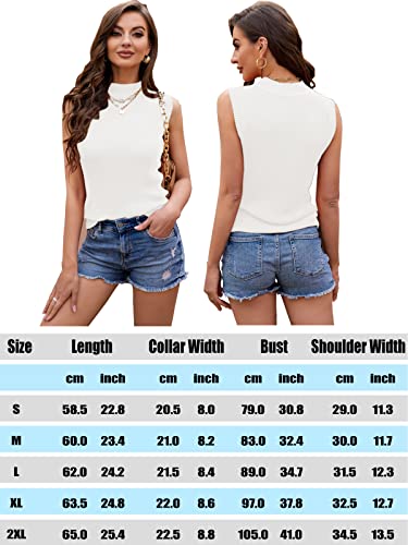 Rilista Women's Mock Neck Sweater Vest Casual Sleeveless Solid Stretchy Summer Ribbed Knit Tank Tops White #TOP4