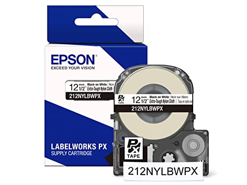 LABELWORKS Epson 212NYLBWPX Nylon Tape - Black on White - 1/2" (12mm), 19ft