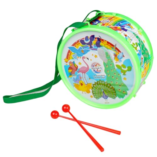 Image of Ratna's Rhythm Musical Drum Senior Kids Musical Drum Set with 2 Sticks & Hanging Strap, Colorful Animal Designs, Educational Toy for Kids 3+ Years