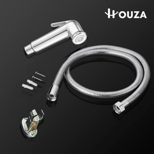 Image of HOUZA Complete Jet Spray Kit for Toilet Use - 1Meter Flexible Hose, Wall Hook & Quick DIY Installation, Durable, Everyday Hygiene Solution & No-Leak Design