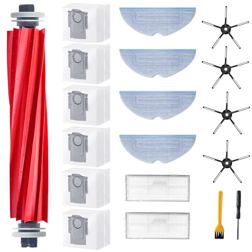 NexHarb 19Pcs Zubehör für Roborock S7 MaxV Ultra/ S7 Pro Ultra/ s7 max ultra Saugroboter Ersatzteile Set Enthält 1*Hhauptbürste 6*Staubbeutel 4*Wischtücher 2*HEPA Filter 4*Seitenbürsten(Schwarz)