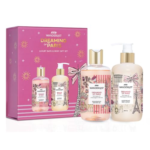Image of Nykaa Wanderlust Dreaming Of Paris Gift Set Of 2 For Women | Luxury Champagne & Berries Shower Gel & Lotion Combo | Rakhi & Festive Gift Set For Sister | Premium Luxury Gifting Combo for her | Pack Of 2