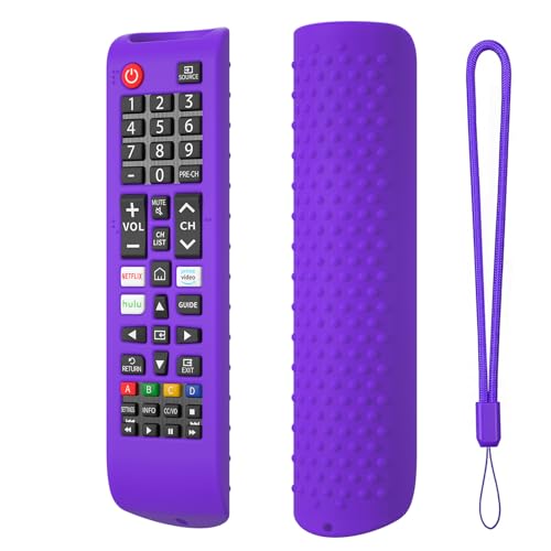 Hi Color Silicone Cover for Samsung TV Remote BN59-01315J BN59-01315A BN59-01199F - Soft Durable Anti-Slip & Shockproof Protective Case with Lanyard for Samsung Smart TV Remote Control (Purple)
