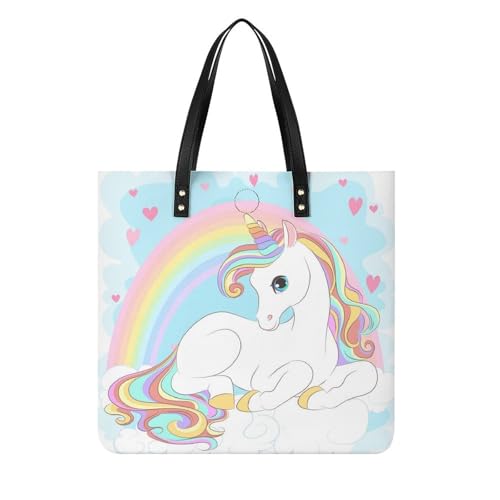 Sac à main licorne arc-en-ciel imprimé grand tote bag de shopping en toile 39x39cm