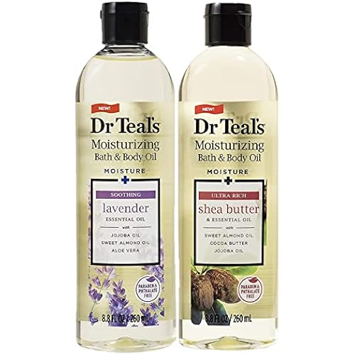 Dr. Teals Bath & Body Oil Variety Gift Set (2 Pack, 8.8oz Ea.) - Soothing Lavender & Ultra Rich Shea Butter - Essential Oils Hydrate Skin & Alleviates Daily Stress - At Home Spa Kit