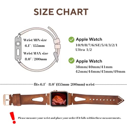 Image of Leather Bands Compatible with Apple Watch Band 40 mm 38 mm 41 mm 42 mm 44 mm 45 mm 46 mm 49 mm Band For Women Straps For Men Handmade Crazy Horse Full Grain Genuine Leather Strap for iWatch Series 11 10 9 8 7 6 SE 3 2 1 Ultra 3 2 1