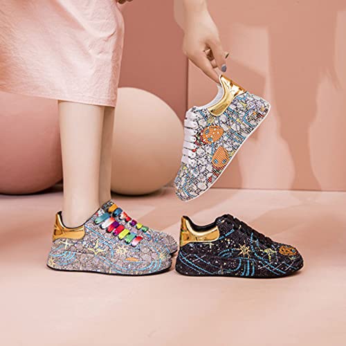 Chaussures plates unisexes dorées bling à plateforme pour couples