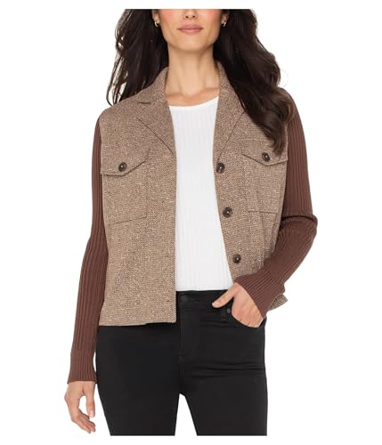 Liverpool Women's Herringbone Shacket W/Sweater Sleeves
