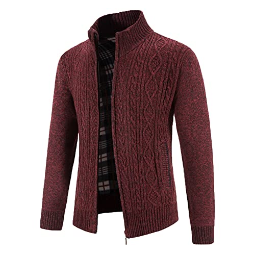 Chaqueta tejida para hombre cárdigan rojo XL de punto con cuello alto para invierno