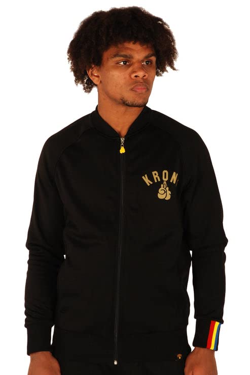 KRONKFull Zip Track Top with Gold One Colour Gloves Logo, Black, S
